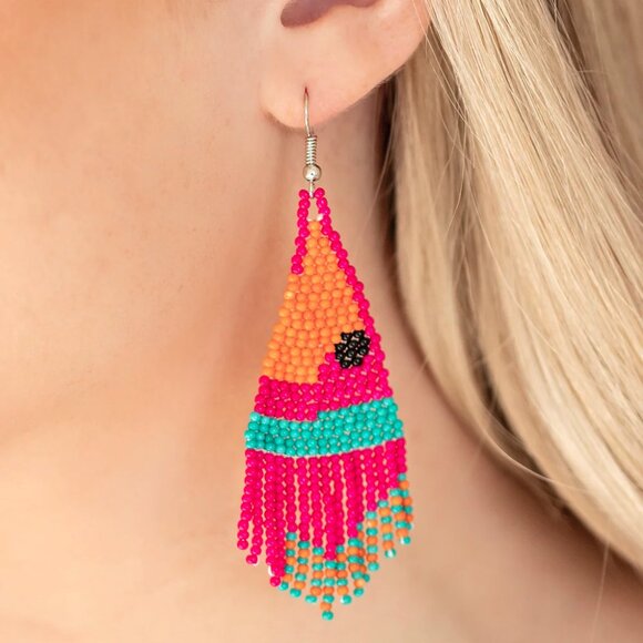 paparazzi Jewelry - Paparazzi Jewelry Accessories - Brightly Beaded - Pink Earrings - Vintage